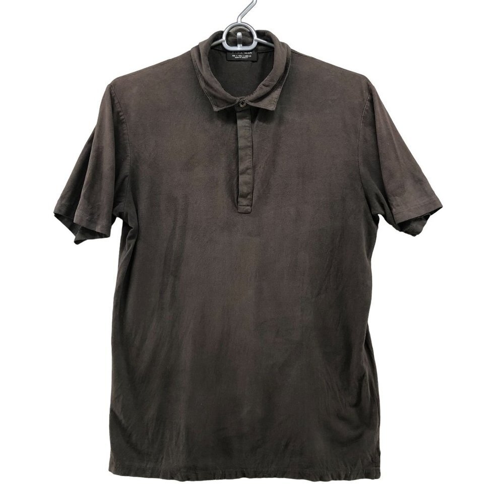 Zara Faux Suede Polo‎ Shirt Mens S Brown Short Sleeve Stretch Lightweight